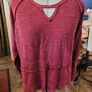 Maurices Deep Berry Textured Knit Top